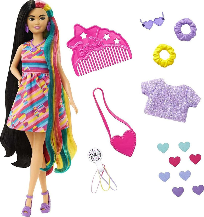 Barbie Fashion & Beauty Totally Hair Vestido de Rayas de Colores